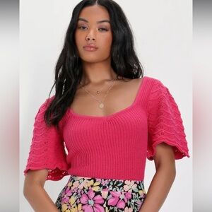 Lulu's Vibrant Pink Knit Crop Top